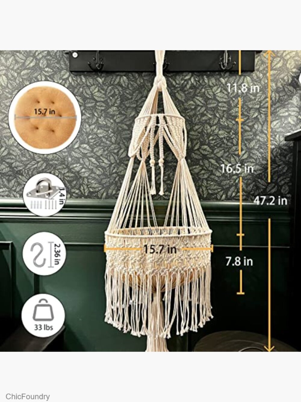 Macrame Cat Hammock - Boho Wall Hanging Bed for Sleeping Playing Lounging - Picture 4 of 6